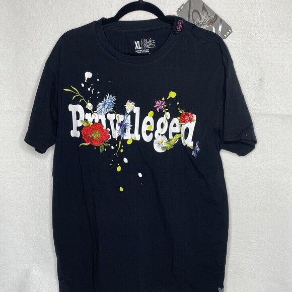 Bleeker and Mercer T-Shirt Privileged Black Embroidered NEW X-Large Shirt Tee - Picture 2 of 9